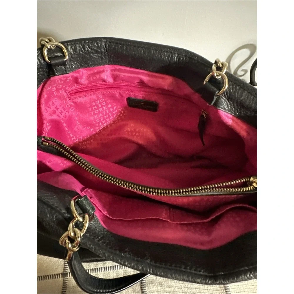 Kate Spade New‎ York Black Town Road Elena Leather Shoulder Bag Tote Gold Chain